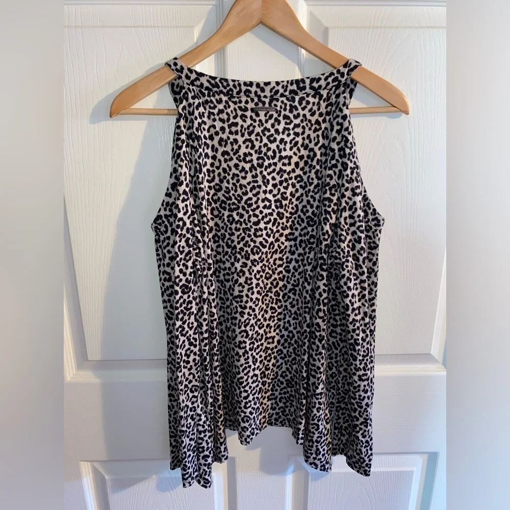 Michael Kors Leopard Print Cold Shoulder Long Sleeve Top Women’s Size L Shirt - Picture 6 of 7